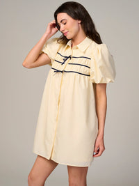 WOMEN'S SHORT PUFF SLEEVE BUTTON UP LOOSE FIT MINI DRESS