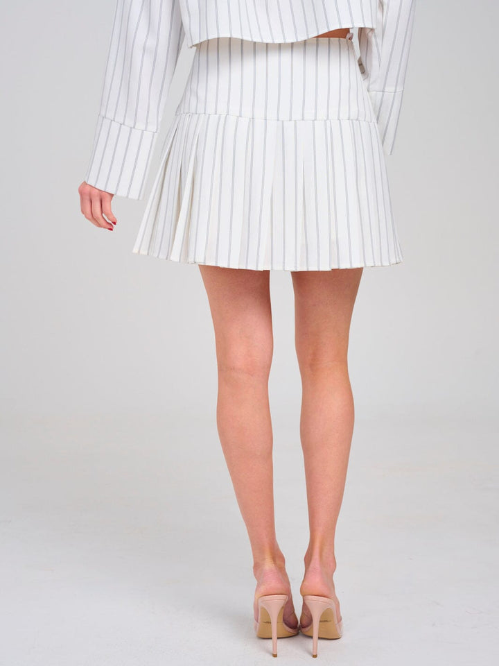 WOMEN'S ZIP UP PLEATED FIT & FLARE STRIPES MINI SKIRT