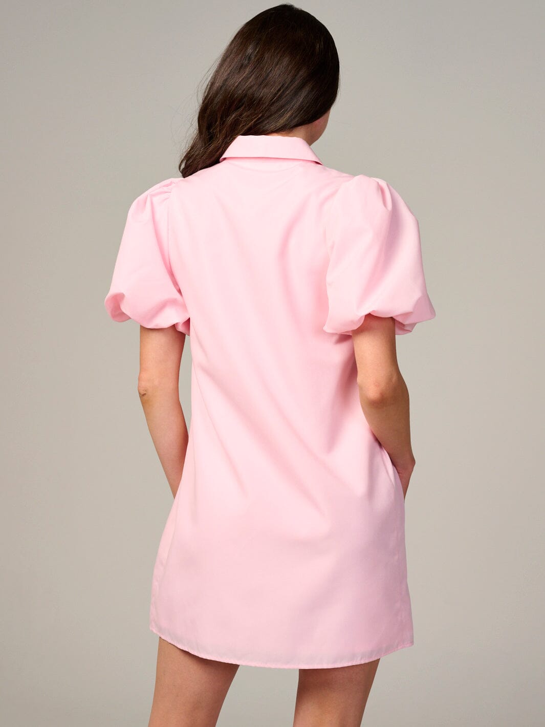 WOMEN'S SHORT PUFF SLEEVE BUTTON UP LOOSE FIT MINI DRESS