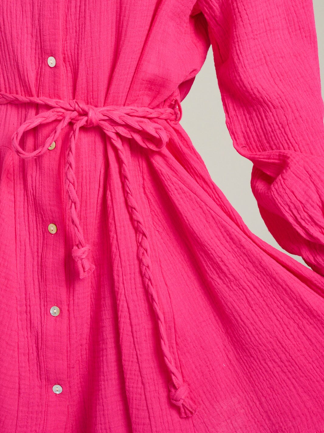 WOMEN'S LONG SLEEVE BUTTON UP SELF TIE MINI DRESS