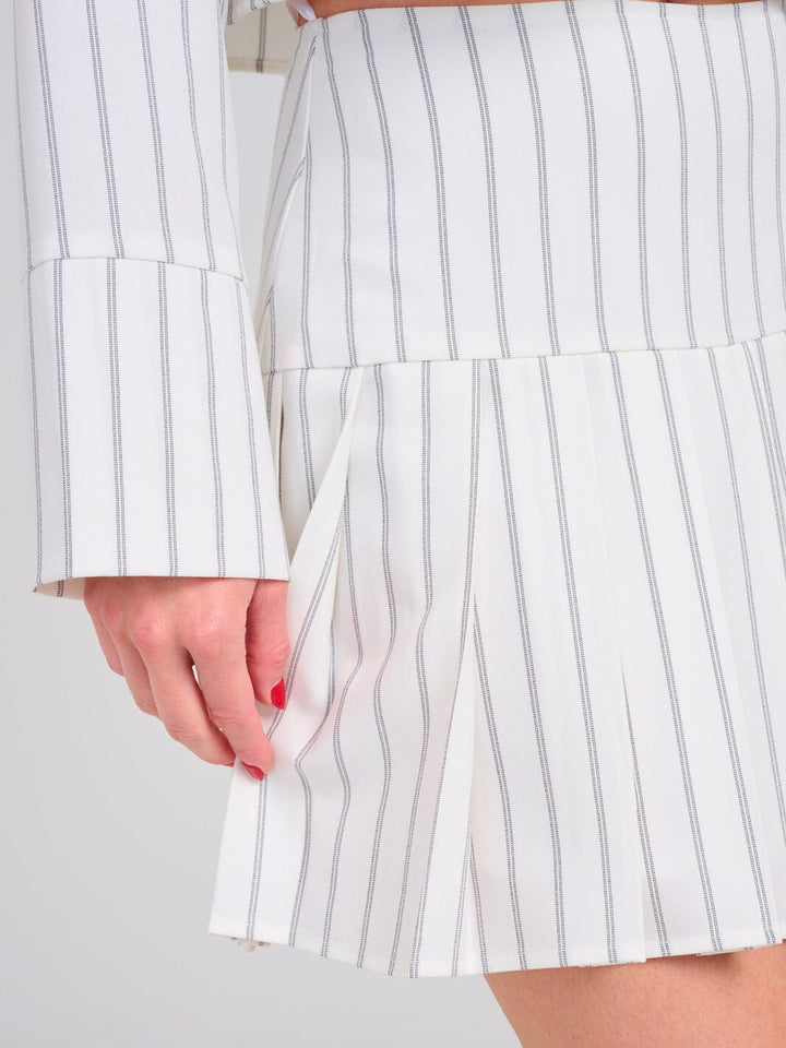 WOMEN'S ZIP UP PLEATED FIT & FLARE STRIPES MINI SKIRT