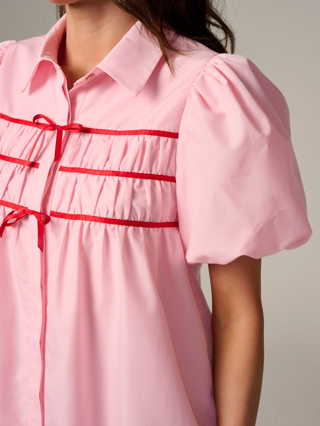 WOMEN'S SHORT PUFF SLEEVE BUTTON UP LOOSE FIT MINI DRESS