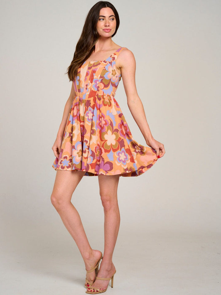 WOMEN'S SLEEVELESS SQUARE NECK FLORAL MINI DRESS