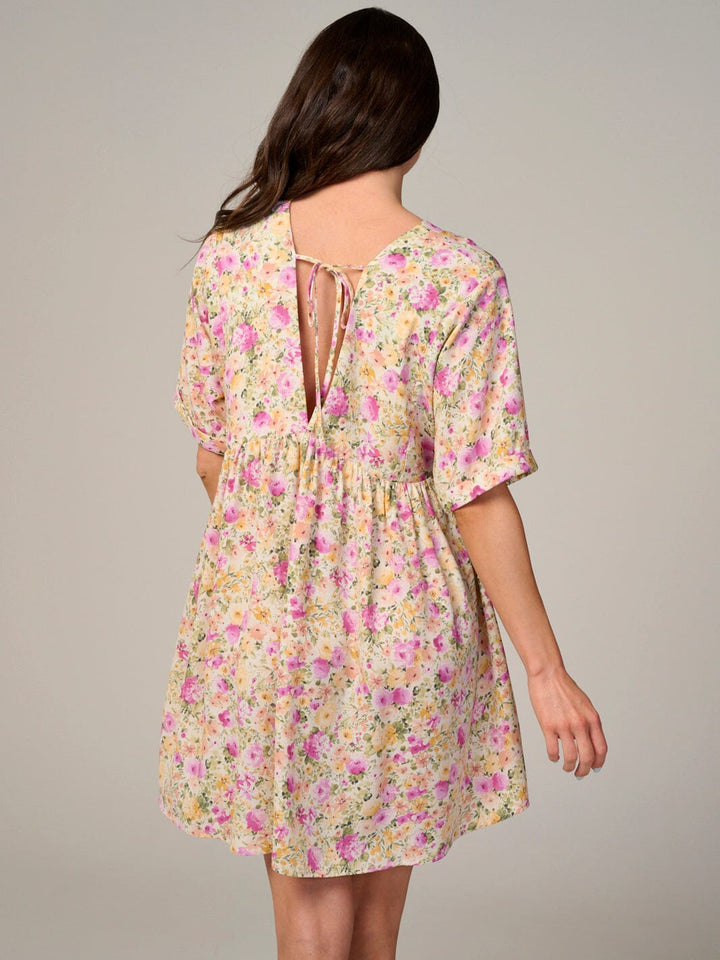 WOMEN'S SHORT SLEEVE V-NECK FLORAL TUNIC MINI DRESS