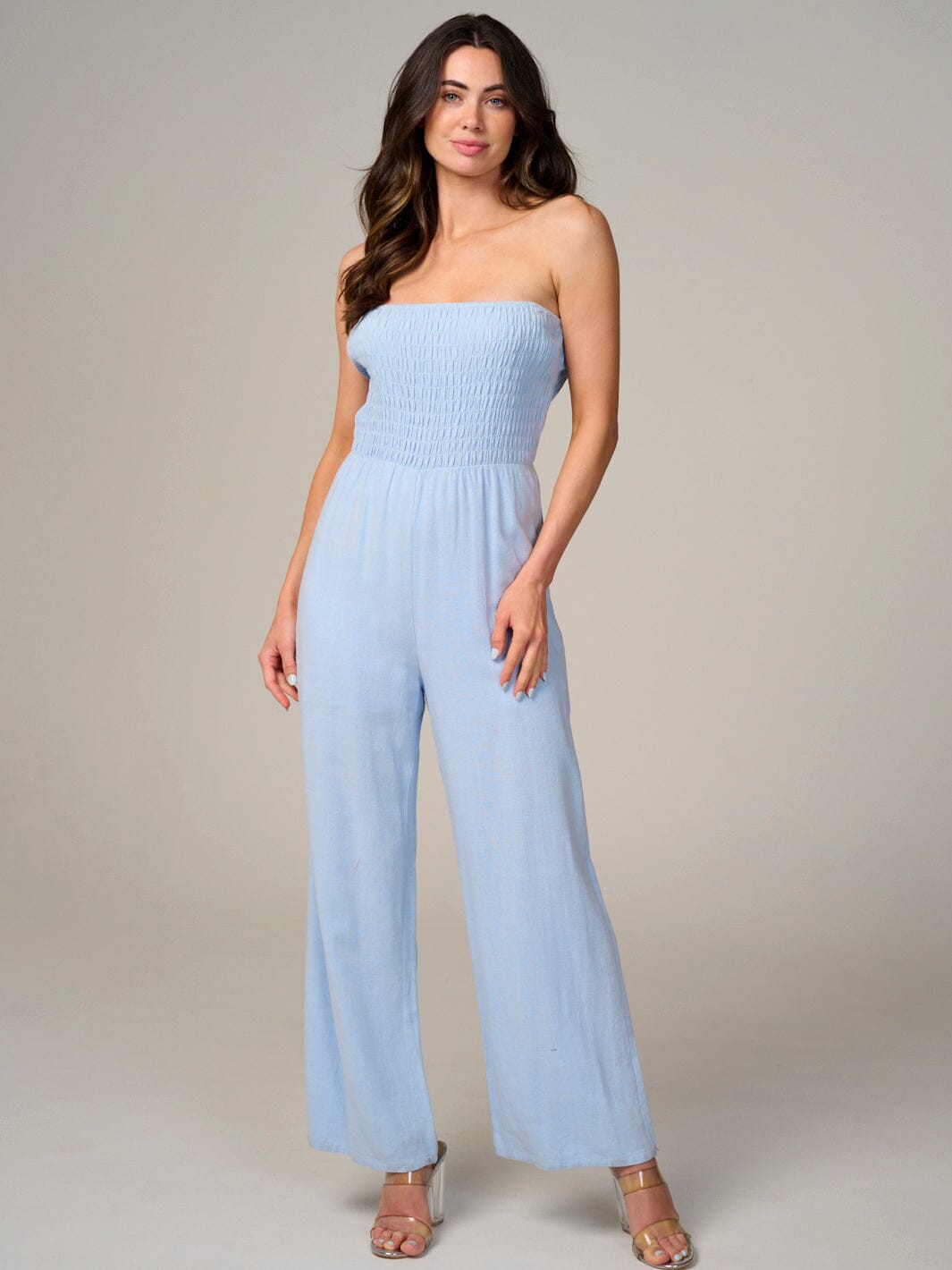 WOMEN'S SLEEVELESS SMOCK WIDE LEG JUMPSUIT
