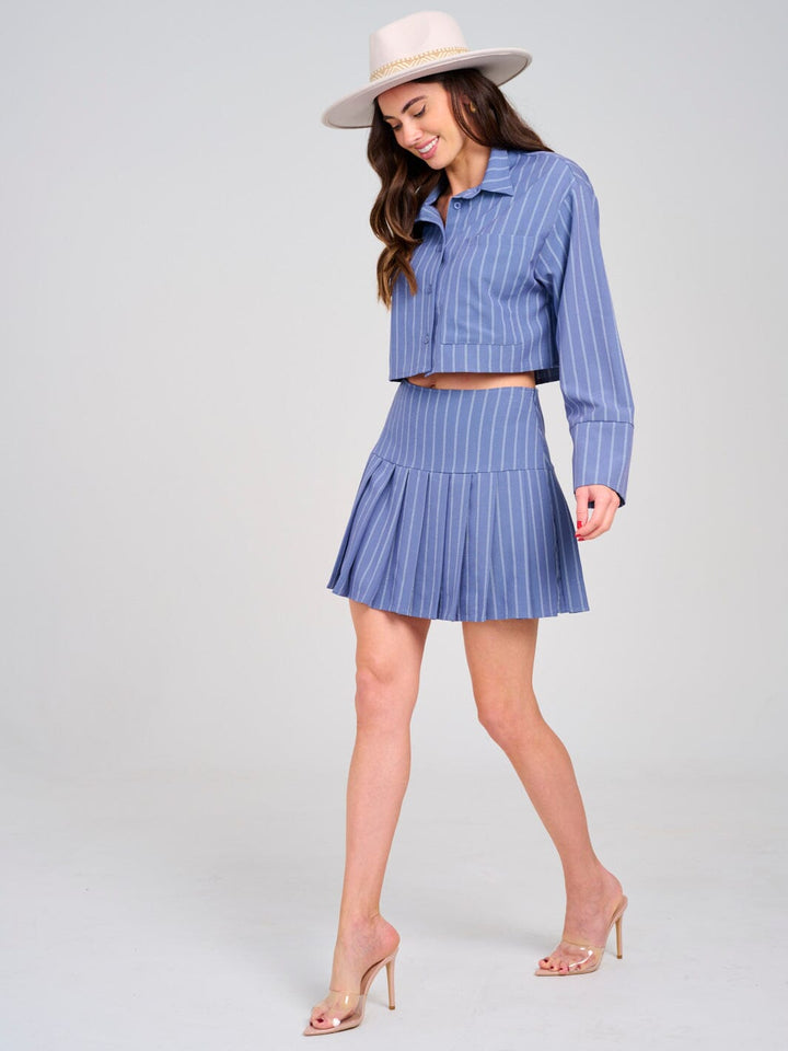 WOMEN'S LONG SLEEVE TOP & ZIP UP MINI SKIRT STRIPES 2PC. SET