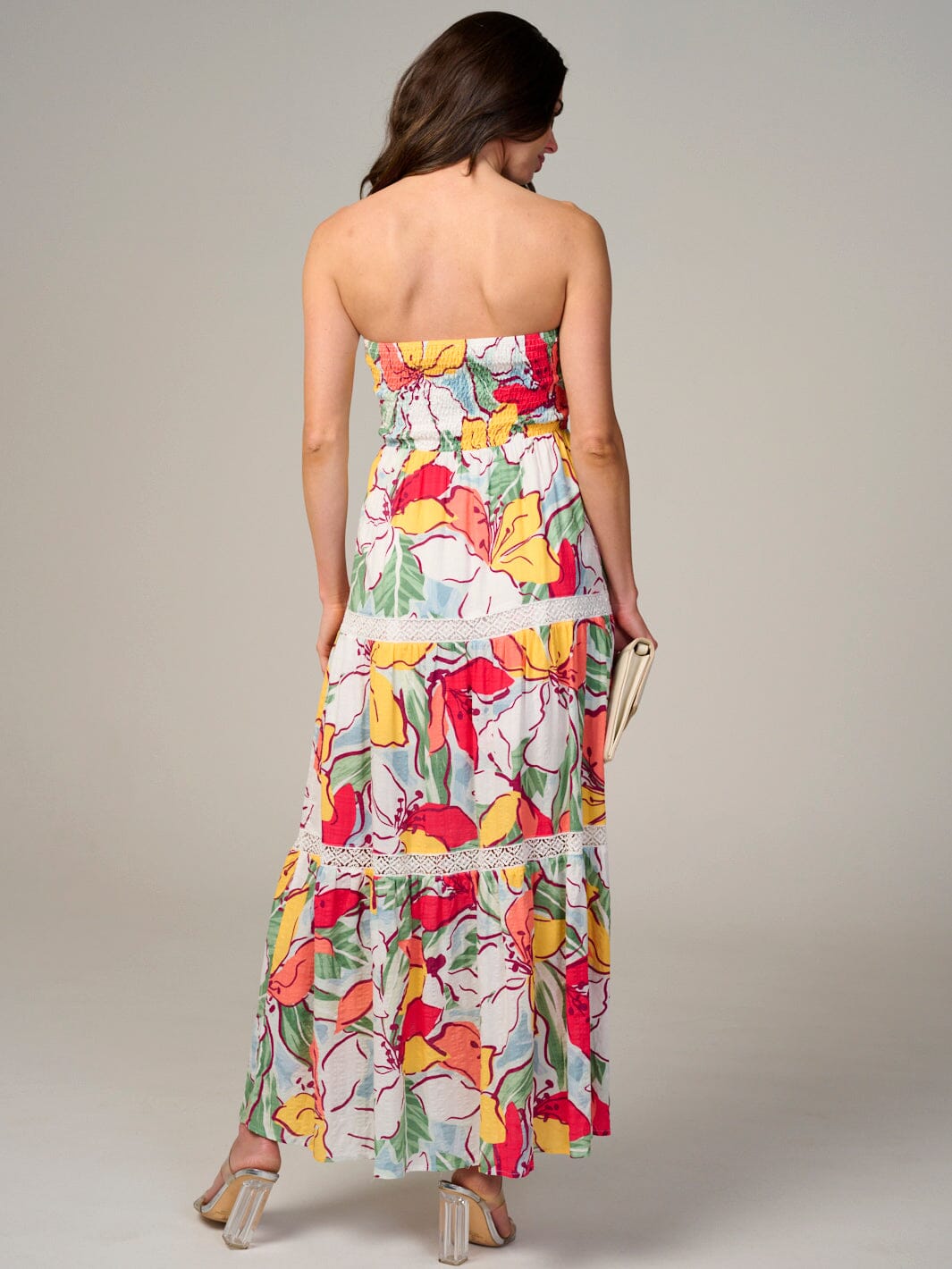 WOMEN'S SLEEVELESS SMOCK TIERED FLORAL MAXI DRESS