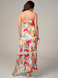 WOMEN'S SLEEVELESS SMOCK TIERED FLORAL MAXI DRESS
