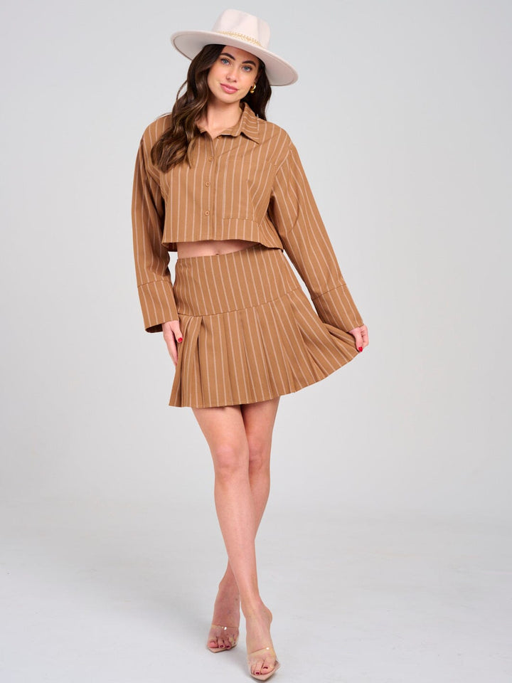 WOMEN'S LONG SLEEVE TOP & ZIP UP MINI SKIRT STRIPES 2PC. SET