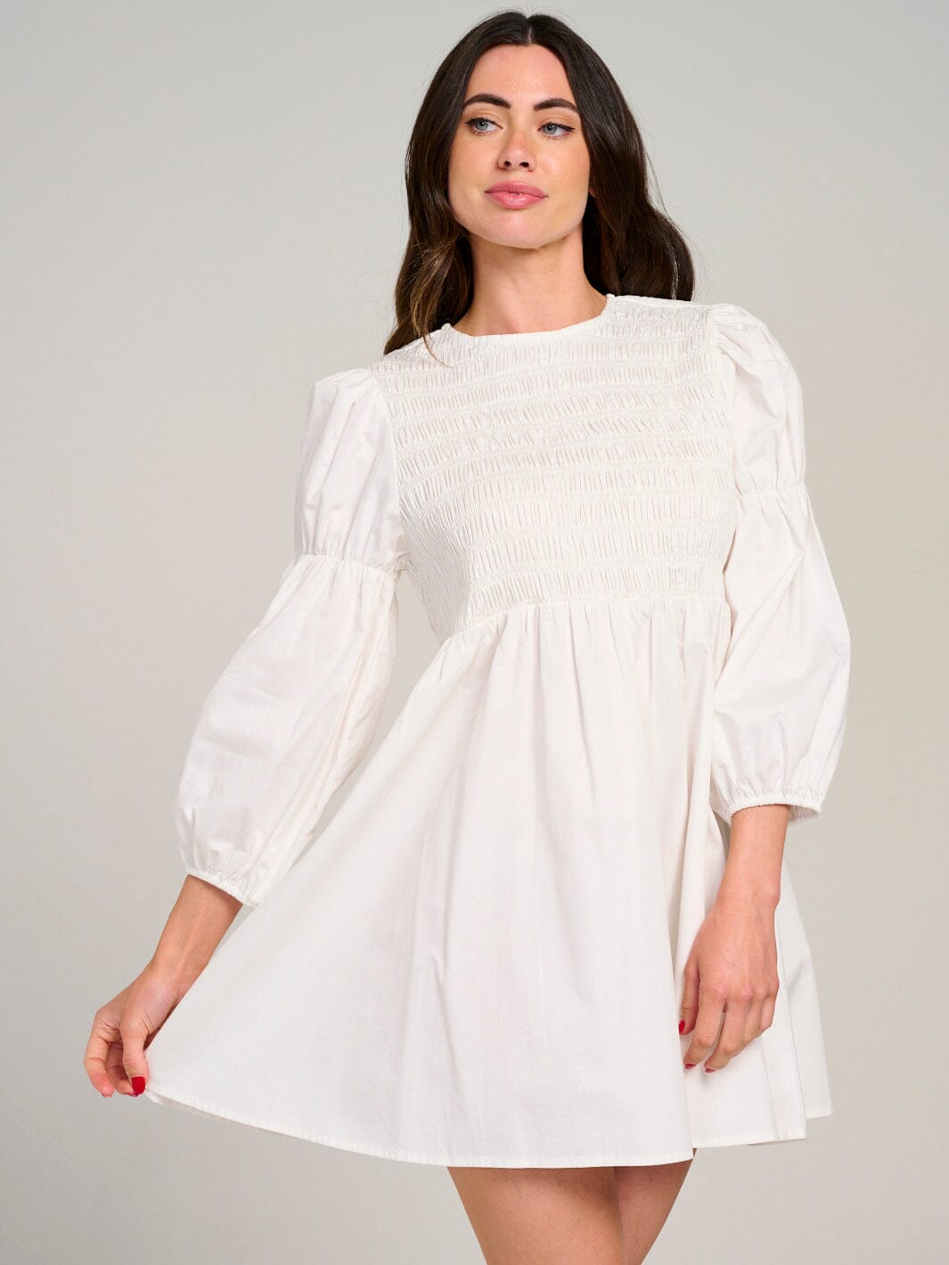 WOMEN'S 3/4 SLEEVES SMOCK FIT & FLARE MINI DRESS