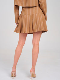 WOMEN'S ZIP UP PLEATED FIT & FLARE STRIPES MINI SKIRT