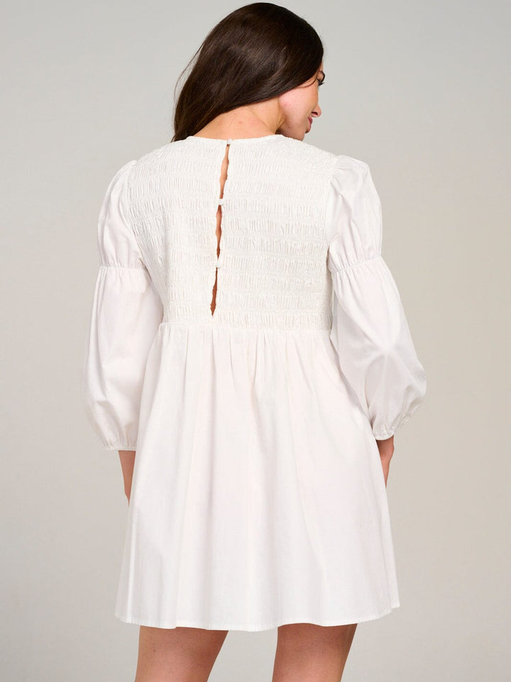 WOMEN'S 3/4 SLEEVES SMOCK FIT & FLARE MINI DRESS