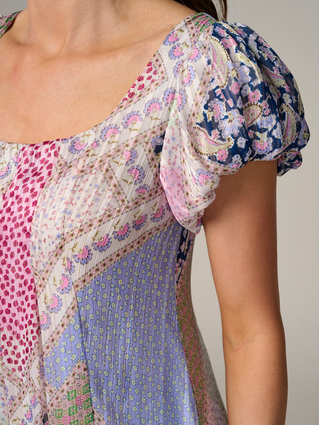 WOMEN'S SHORT SLEEVE BACK TIE MULTI PRINT MIDI DRESS