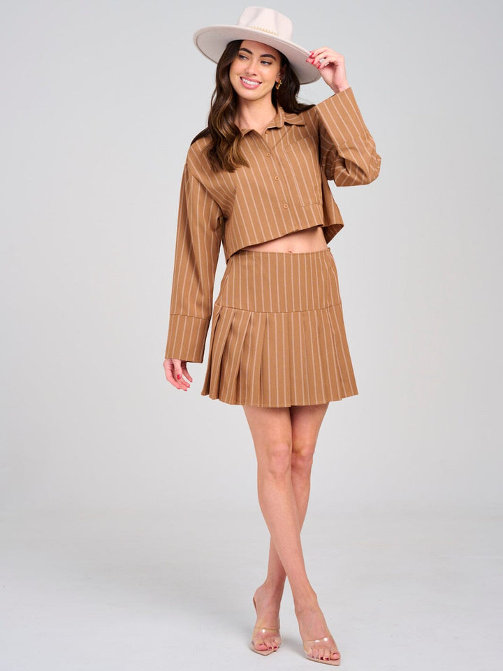 WOMEN'S LONG SLEEVE TOP & ZIP UP MINI SKIRT STRIPES 2PC. SET