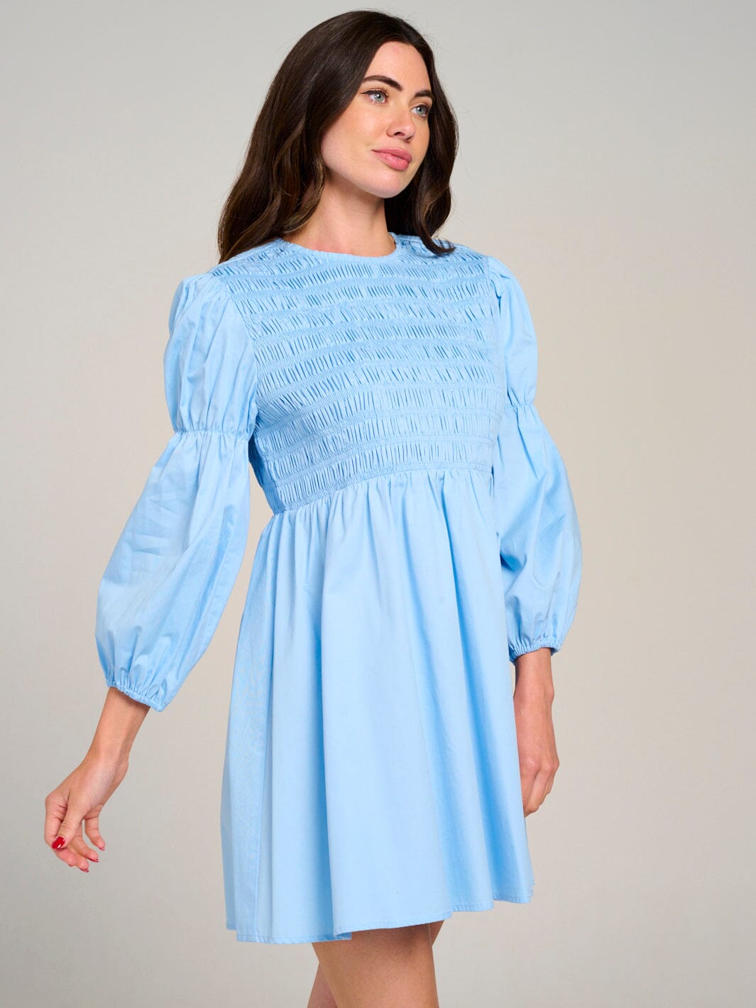 WOMEN'S 3/4 SLEEVES SMOCK FIT & FLARE MINI DRESS