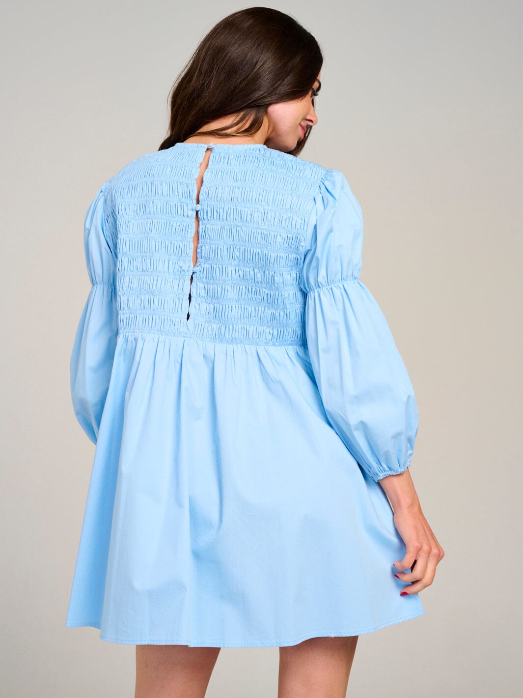 WOMEN'S 3/4 SLEEVES SMOCK FIT & FLARE MINI DRESS