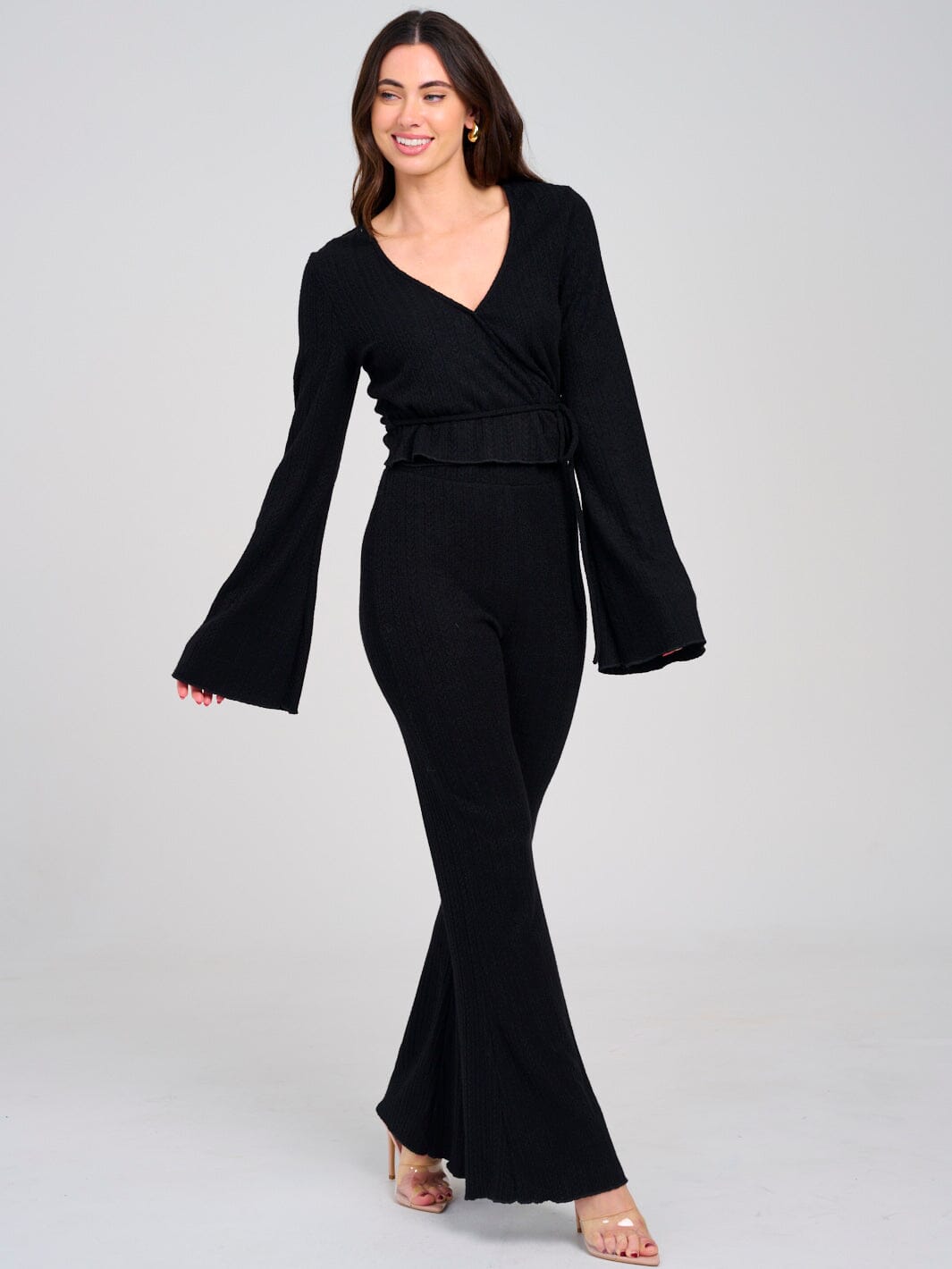 WOMEN'S LONG SLEEVE TOP & ELASTIC WAIST PANTS RIBBED 2PC. SET