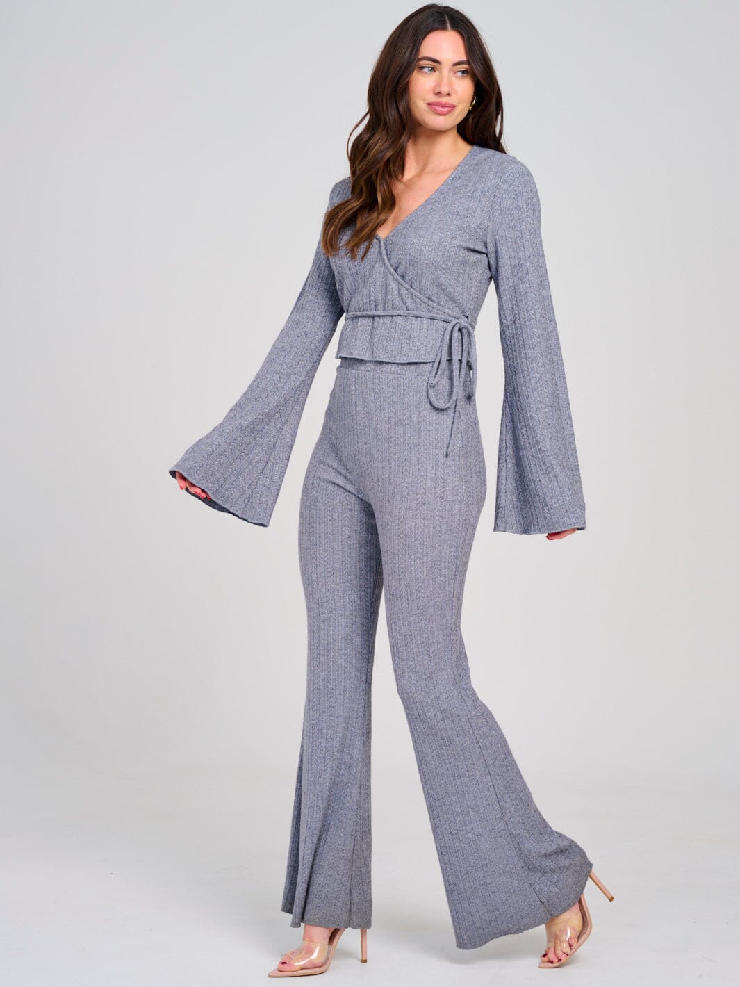 WOMEN'S LONG SLEEVE TOP & ELASTIC WAIST PANTS RIBBED 2PC. SET