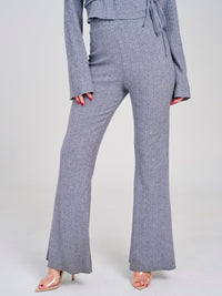 WOMEN'S ELASTIC WAIST BELL LEGS RIBBED PANTS