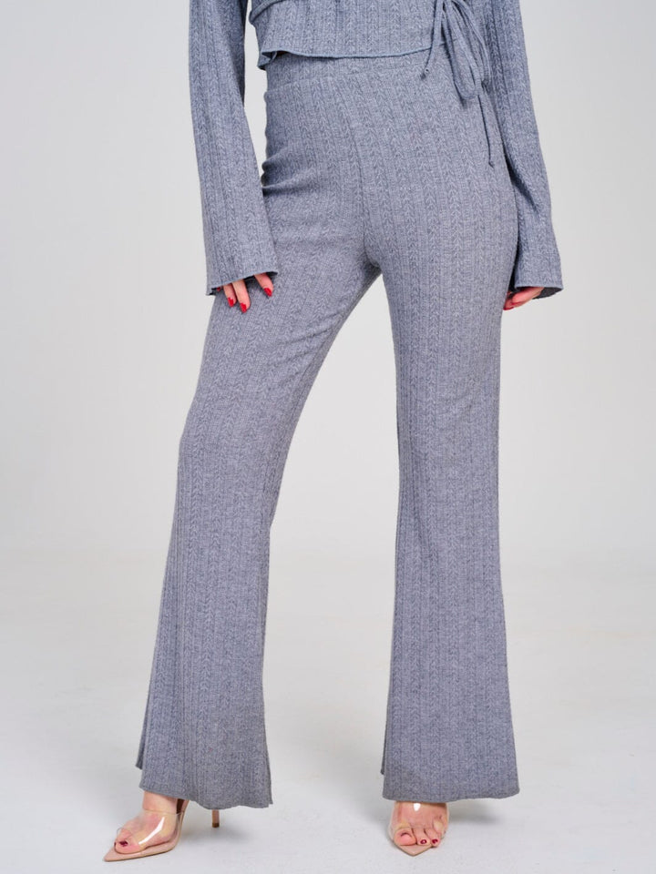 WOMEN'S ELASTIC WAIST BELL LEGS RIBBED PANTS