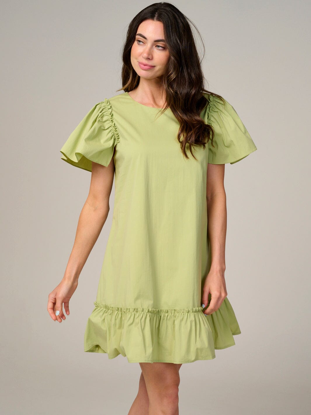WOMEN'S SHORT RUFFLE SLEEVE RUFFLE BOTTOM HEM MINI DRESS