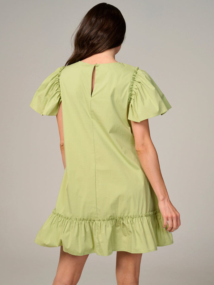 WOMEN'S SHORT RUFFLE SLEEVE RUFFLE BOTTOM HEM MINI DRESS
