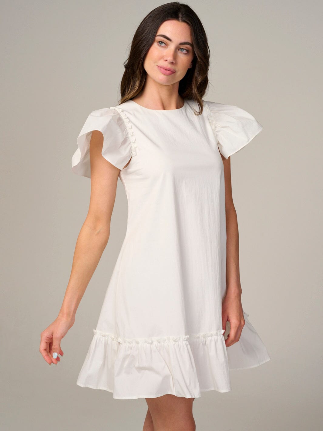 WOMEN'S SHORT RUFFLE SLEEVE RUFFLE BOTTOM HEM MINI DRESS