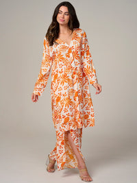 WOMEN'S LONG SLEEVE BUTTON UP FLORAL TUNIC BLOUSE