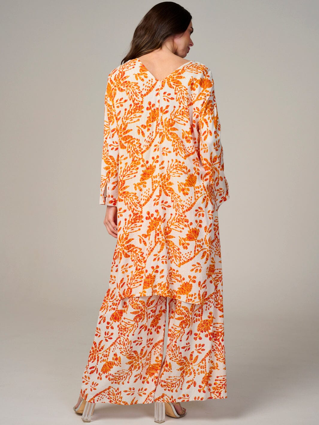 WOMEN'S ELASTIC WAIST FRONT SLIT FLORAL WIDE LEG PANTS