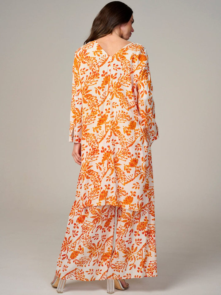 WOMEN'S ELASTIC WAIST FRONT SLIT FLORAL WIDE LEG PANTS