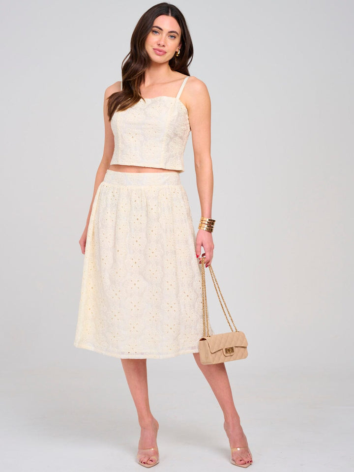 WOMEN'S SLEEVELESS TANK TOP & ZIPPER CLOSURE MIDI SKIRT EYELET 2PC. SET