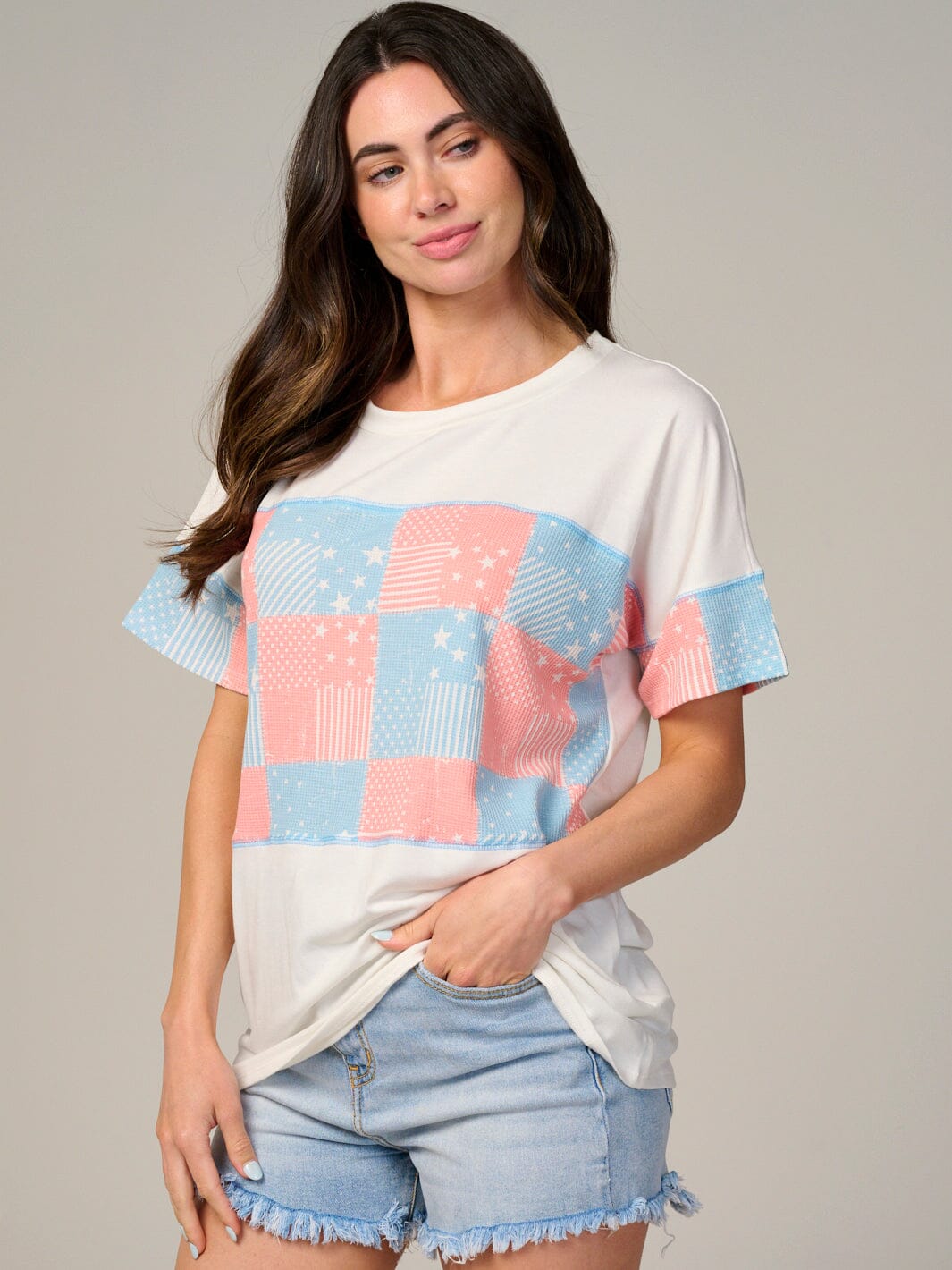WOMEN'S SHORT SLEEVE MULTI PRINT BASIC T-SHIRT