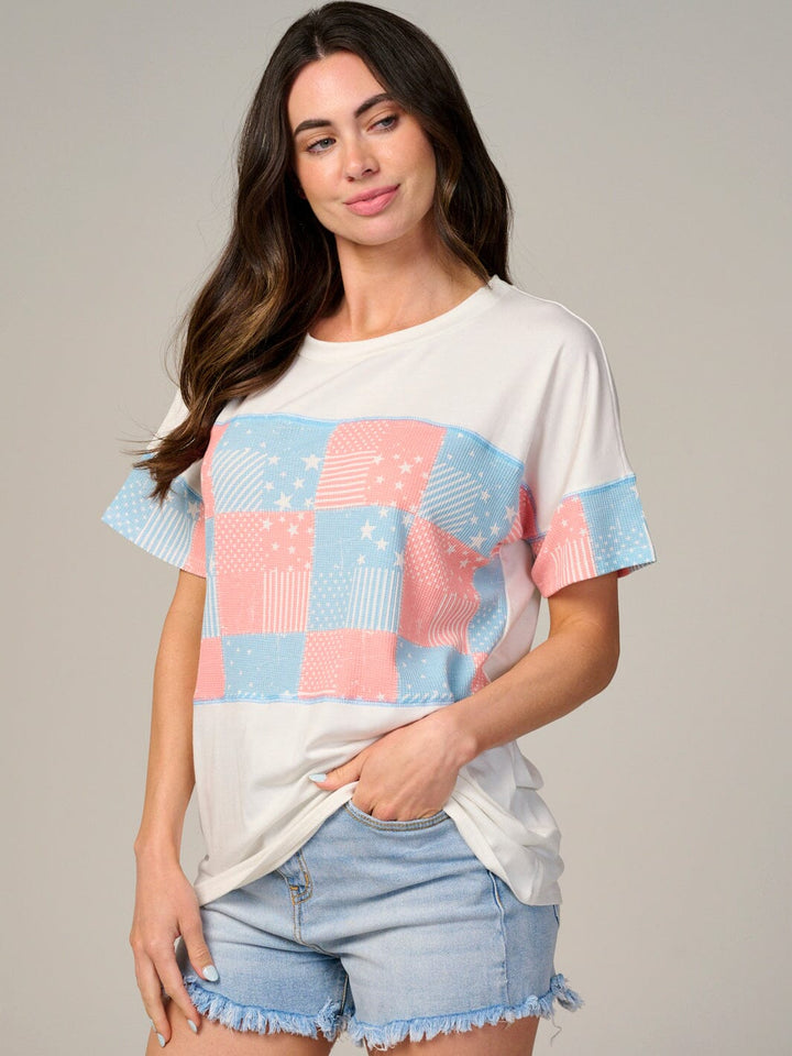 WOMEN'S SHORT SLEEVE MULTI PRINT BASIC T-SHIRT