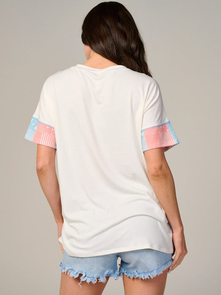 WOMEN'S SHORT SLEEVE MULTI PRINT BASIC T-SHIRT