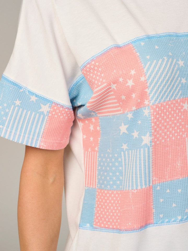 WOMEN'S SHORT SLEEVE MULTI PRINT BASIC T-SHIRT