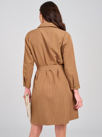 WOMEN'S LONG SLEEVE BUTTON UP SELF TIE FRONT POCKET MINI DRESS