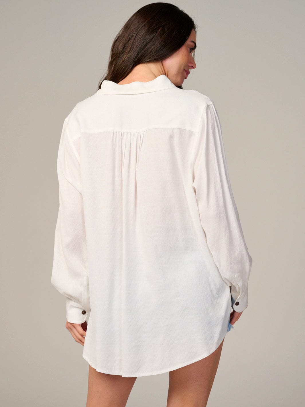 WOMEN'S LONG SLEEVE BUTTON UP V-NECK TUNIC TOP