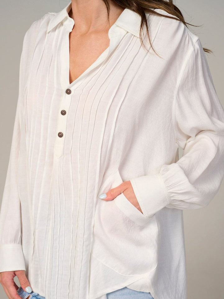 WOMEN'S LONG SLEEVE BUTTON UP V-NECK TUNIC TOP