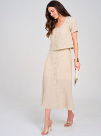 WOMEN'S SHORT SLEEVE TOP & ELASTIC WAIST MAXI SKIRT BUTTONS DETAILED 2PC. SET