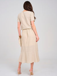 WOMEN'S SHORT SLEEVE TOP & ELASTIC WAIST MAXI SKIRT BUTTONS DETAILED 2PC. SET