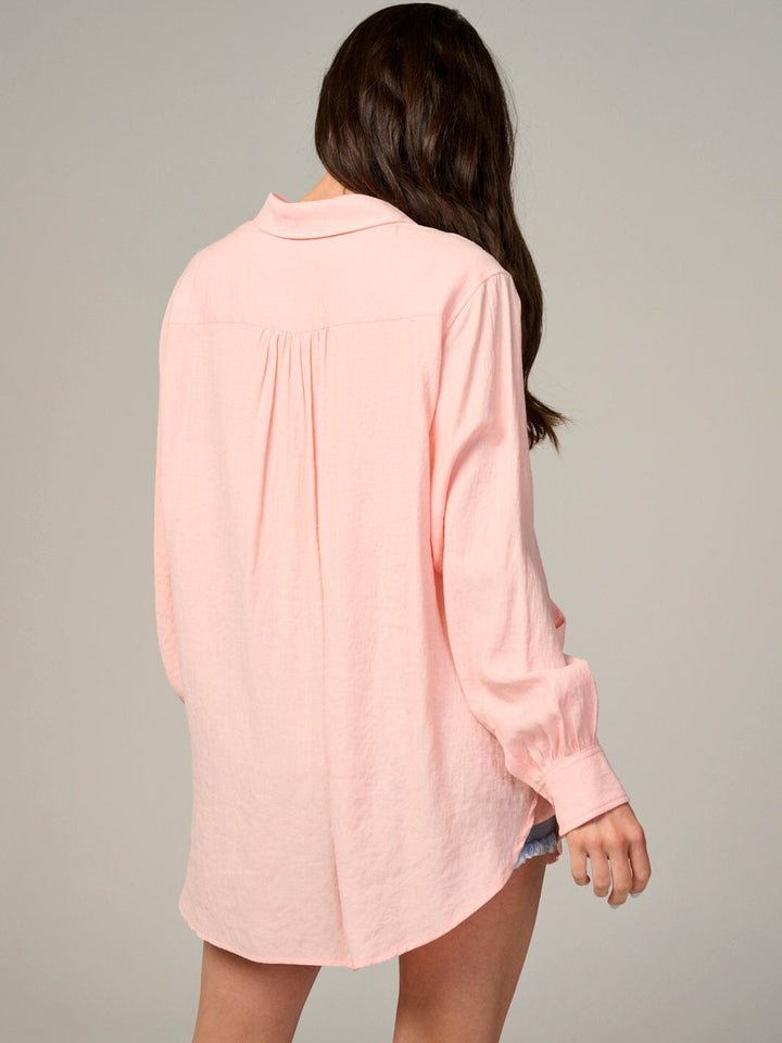 WOMEN'S LONG SLEEVE BUTTON UP V-NECK TUNIC TOP