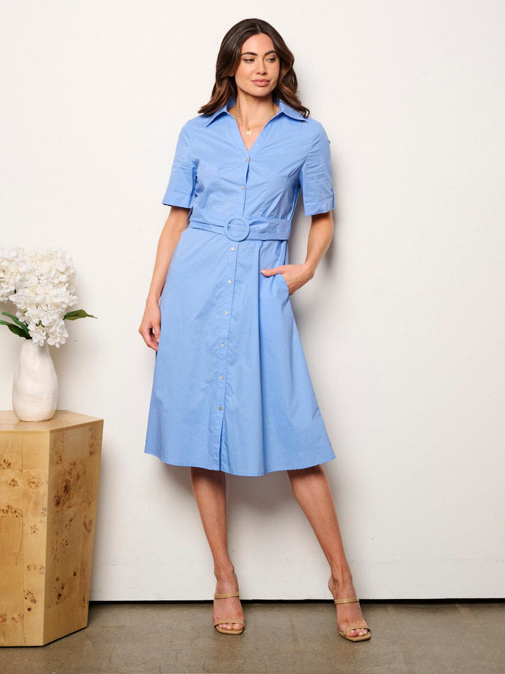 WOMEN'S SHORT SLEEVE BUTTON UP MIDI DRESS