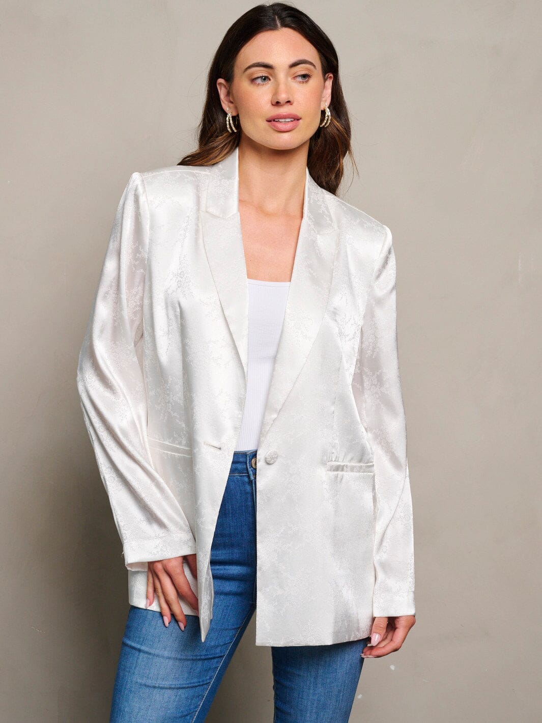 WOMEN'S LONG SLEEVE BUTTON CLUSE FLORAL JACQUARD BLAZER