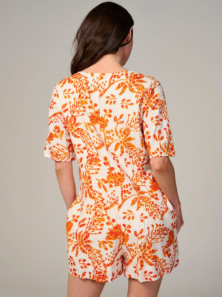 WOMEN'S SHORT SLEEVE BUTTON UP FRONT POCKETS FLORAL ROMPER