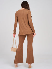 WOMEN'S LONG SLEEVE TOP & ELASTIC WAIST PANTS RIBBED 2PC. SET