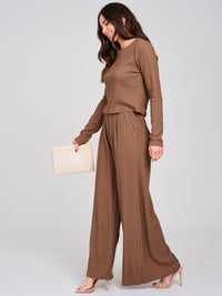 WOMEN'S LONG SLEEVE TOP & ELASTIC WAIST PANTS RIBBED 2PC. SET