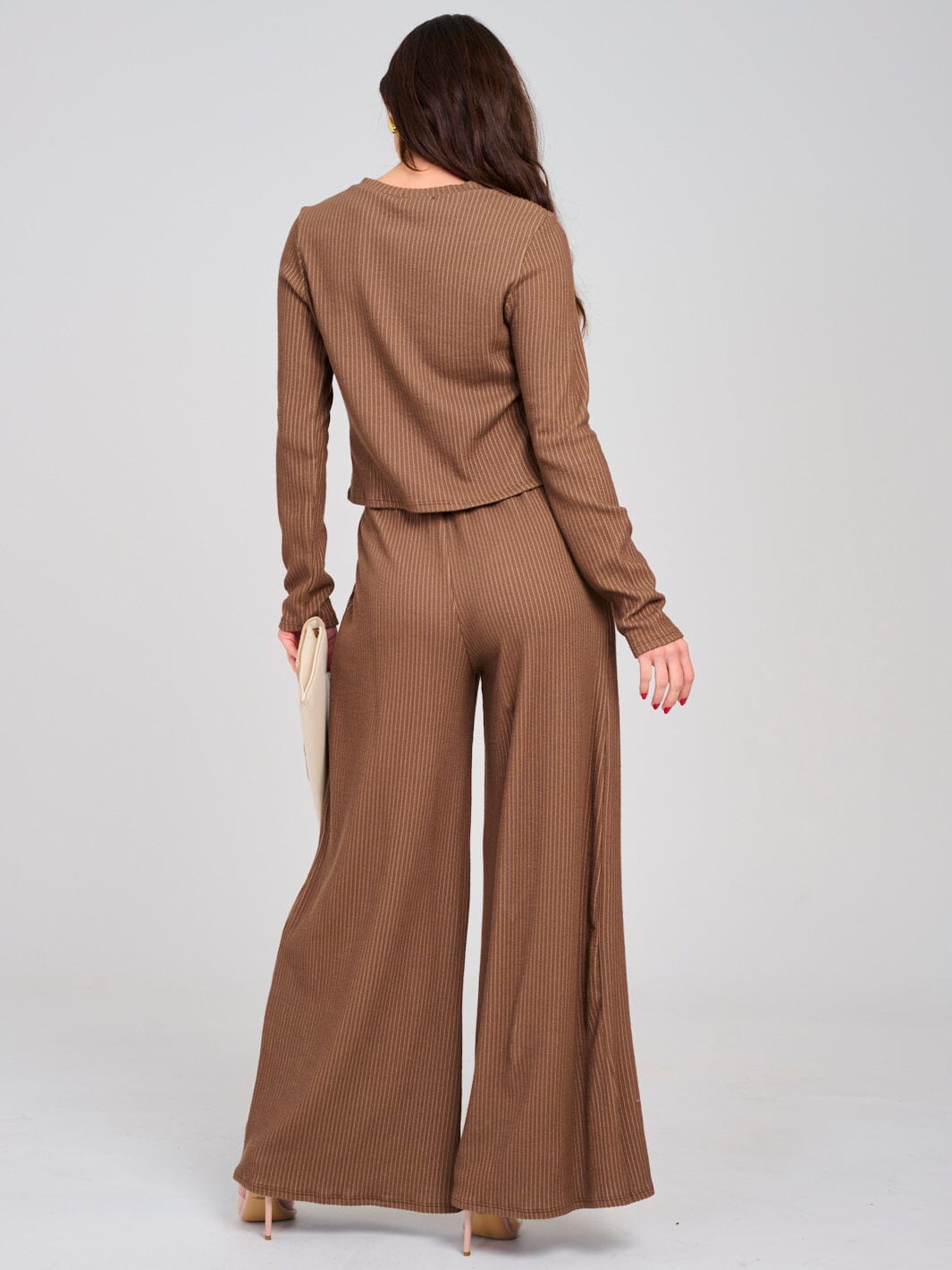 WOMEN'S LONG SLEEVE TOP & ELASTIC WAIST PANTS RIBBED 2PC. SET