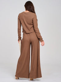 WOMEN'S LONG SLEEVE TOP & ELASTIC WAIST PANTS RIBBED 2PC. SET