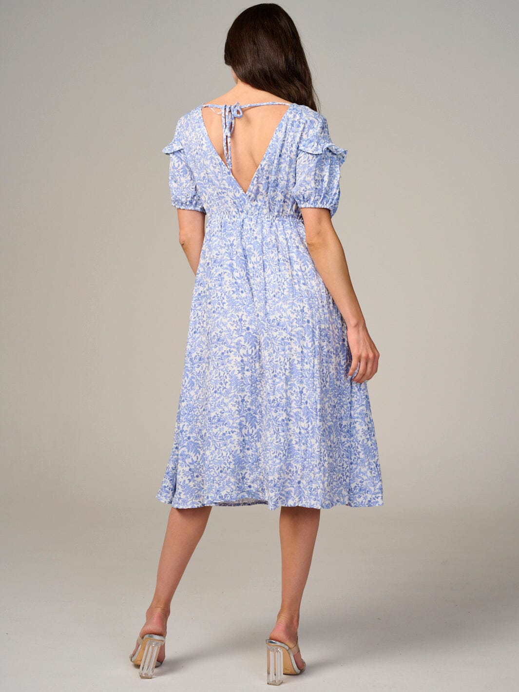 WOMEN'S SHORT SLEEVE V-NECK FLORAL MIDI DRESS
