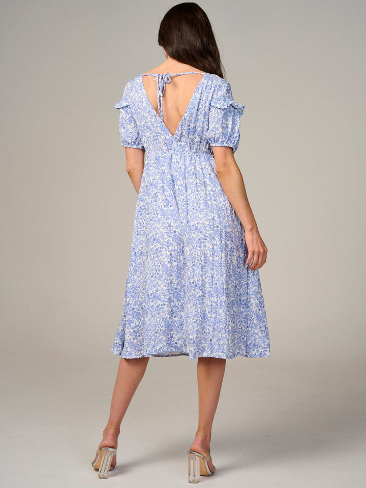 WOMEN'S SHORT SLEEVE V-NECK FLORAL MIDI DRESS
